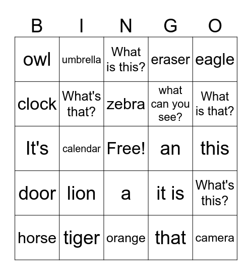 VA Unit 1 Bingo Card