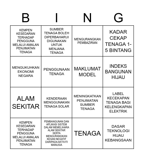 BINGO LESTARI Bingo Card