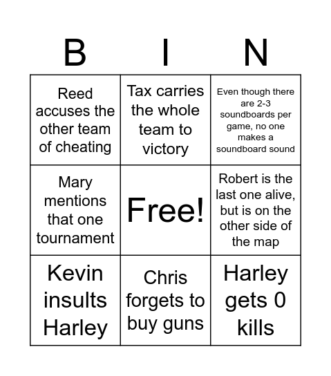 Untitled Bingo Card