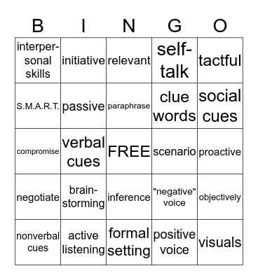 NWRC Vocabulary Bingo Card