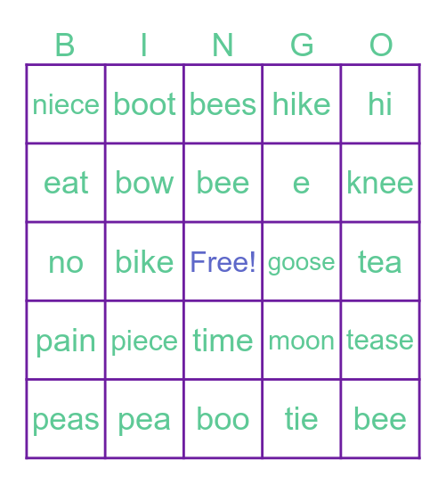 Minimal Pairs Final Bingo Card