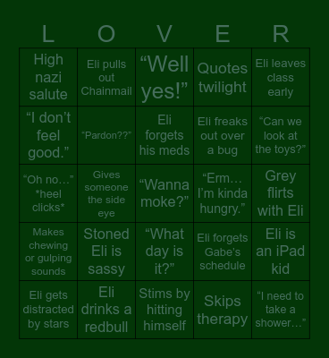 Gabe’s BINGO for Eli Bingo Card