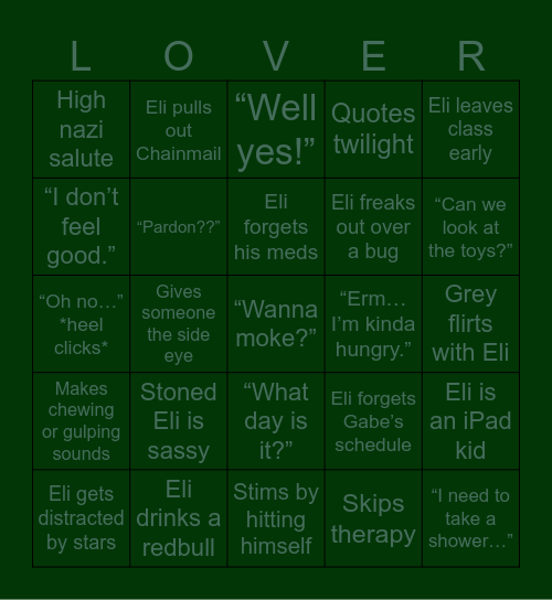 Gabe’s BINGO for Eli Bingo Card