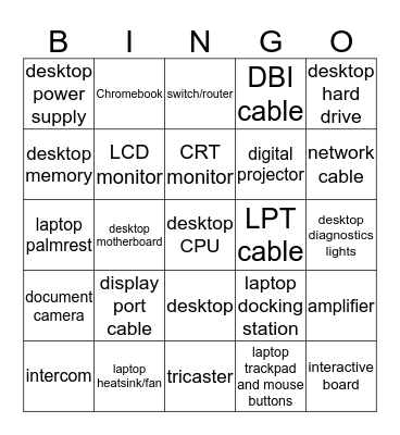 Technology Vocabular Bingo Card