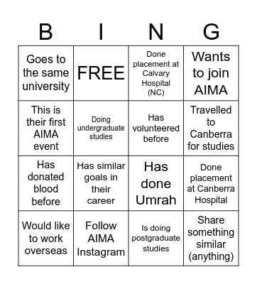AIMA IFTAR Bingo Card