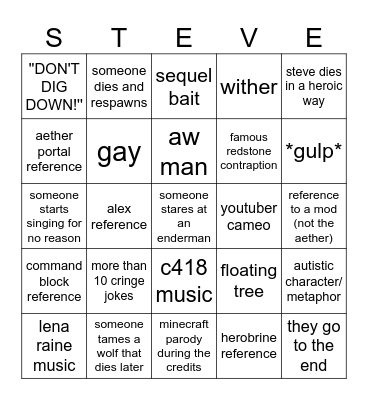 Minecraft movie bingo Card