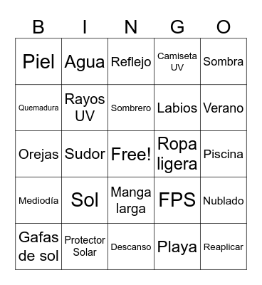 Protección Solar Bingo Card