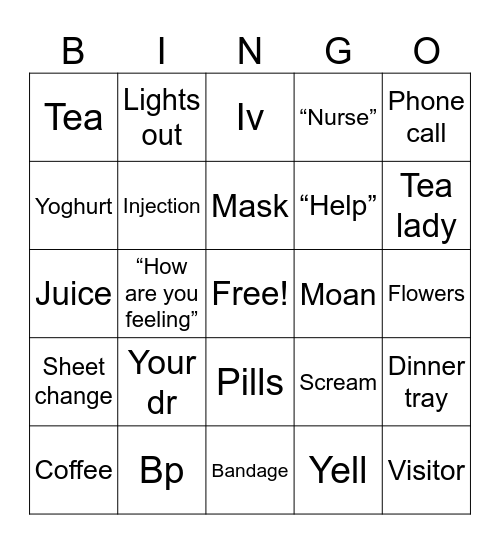 Hospital Bingo Card