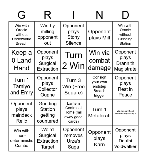 Grinding Station Bingo Card