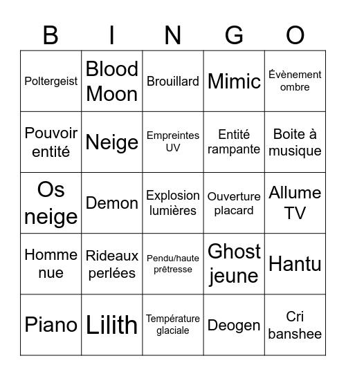 Bingo Phasmo Bleasdale Bingo Card