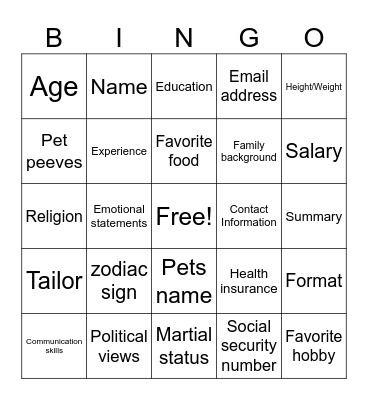 Untitled Bingo Card