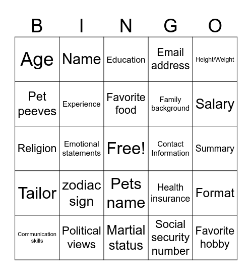Untitled Bingo Card