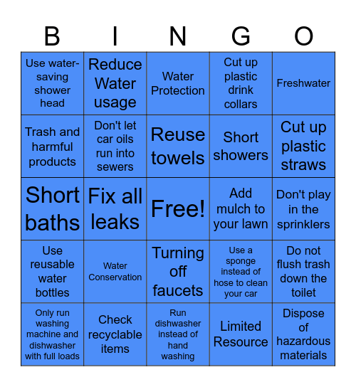 Water Protection and Conservation Bingo Card
