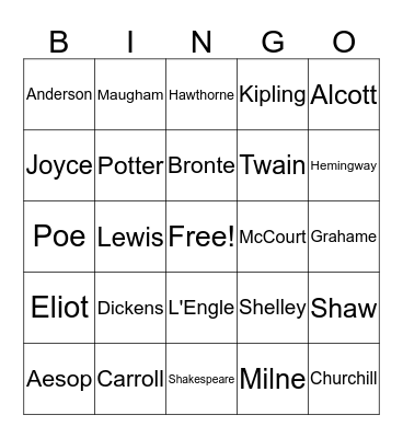 Writers Bingo Card