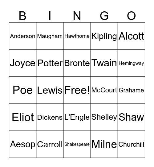 Writers Bingo Card