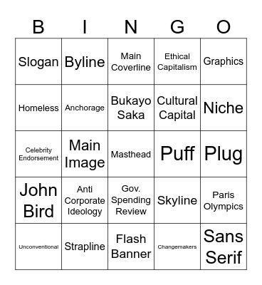 The Big Issue Yr13 Revision Key Words Bingo Card