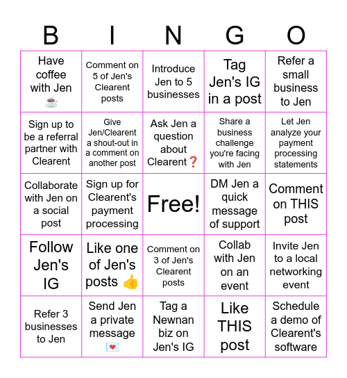 Jen Samples' Clearent Bingo Card