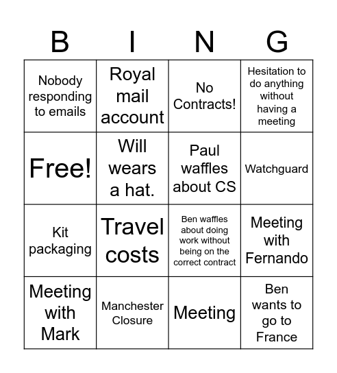 Bullshit Meeting Bingo Card