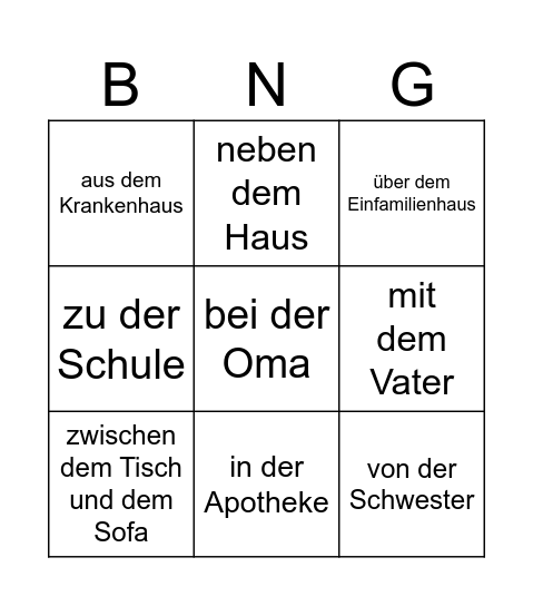 dativ bingo Card