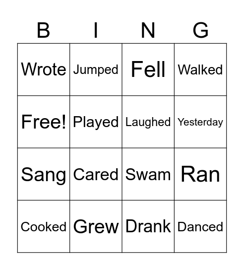 Past tense Bingo Card