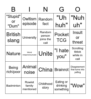 Untitled Bingo Card