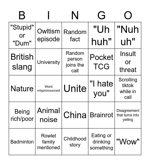 Untitled Bingo Card