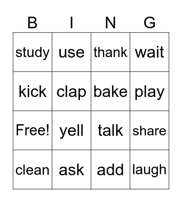 Regular past tense verbs Bingo Card