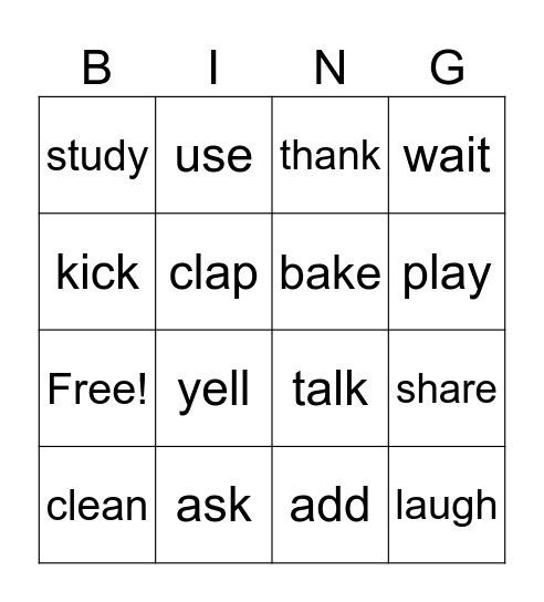 Regular past tense verbs Bingo Card