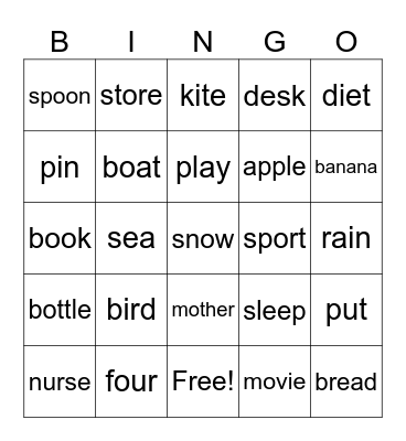 Phonics Is Fun Vocabulary Bingo Card