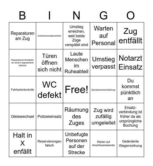 Bahn Bingo Card