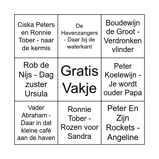 Muziekbingo 1970 Bingo Card