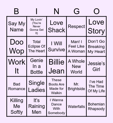 Karaoke Musical Bingo Card