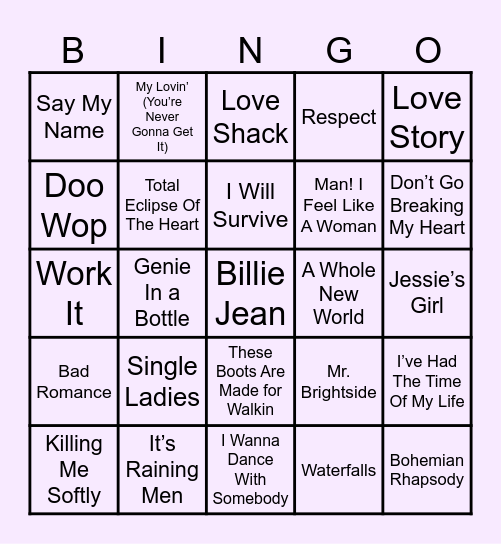 Karaoke Musical Bingo Card