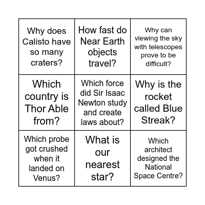 SPACE BINGO Card