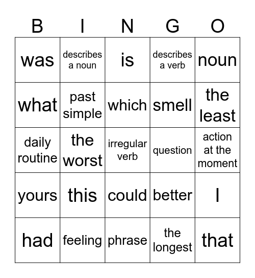 Grammar Bingo Card
