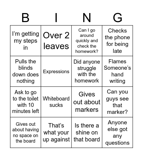 Mr Kennedy bingo Card