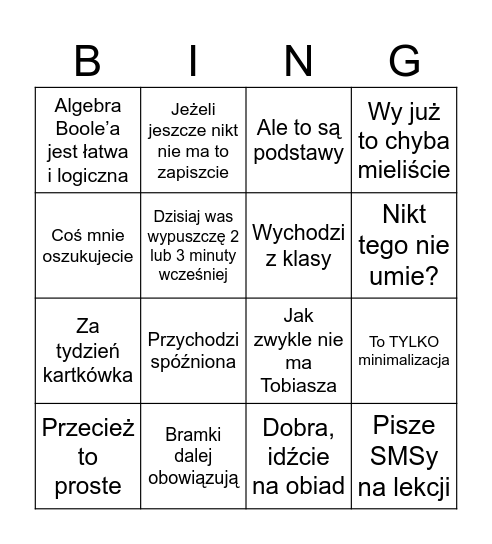 Wrona Bingo Card