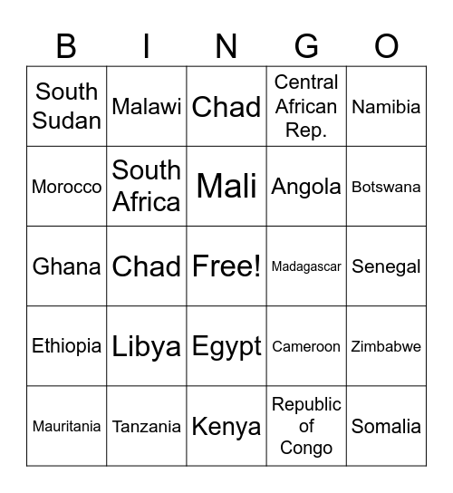 Africa Bingo Card