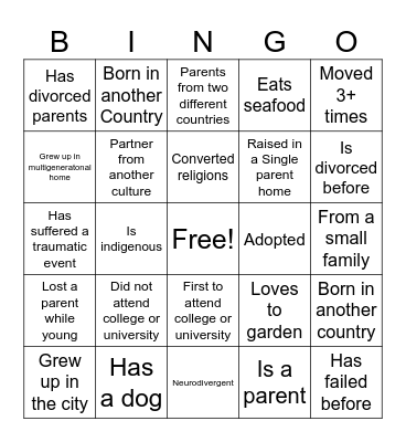 DEI Bingo Card