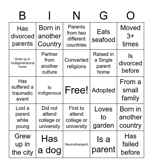 DEI Bingo Card