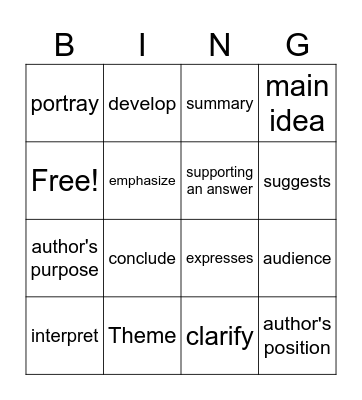 STAAR Vocabulary Bingo Card