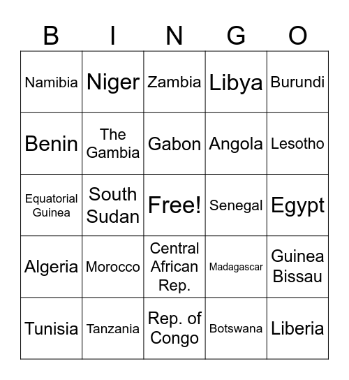 Africa Bingo Card