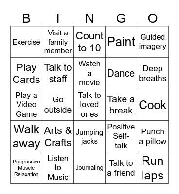 Anger Management Bingo Card