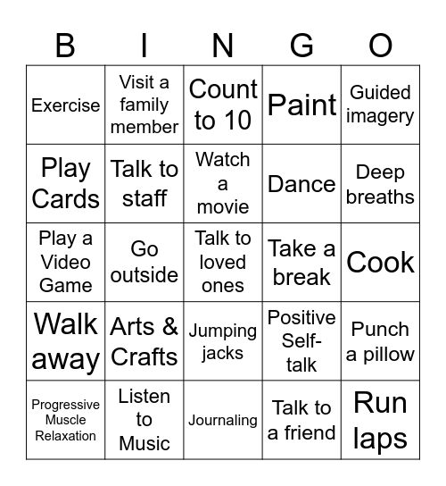 Anger Management Bingo Card