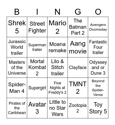 CinemaCon Bingo Card