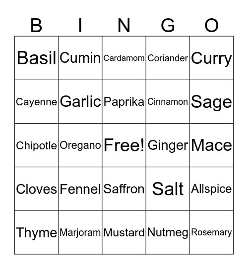 Herbs and Spices Bingo Card