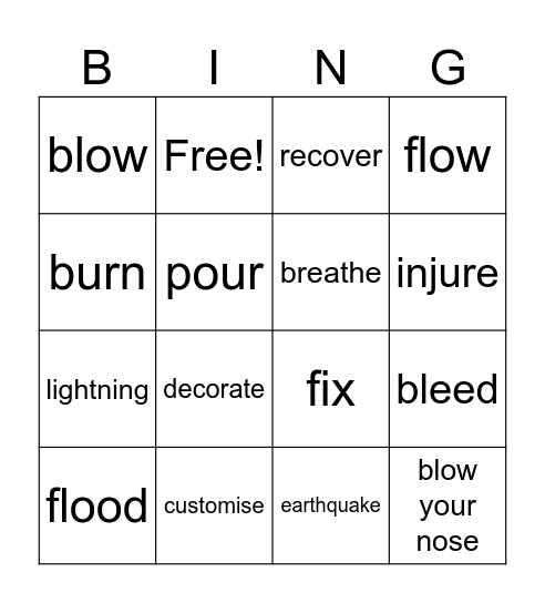 Vocabulary Review Bingo Card