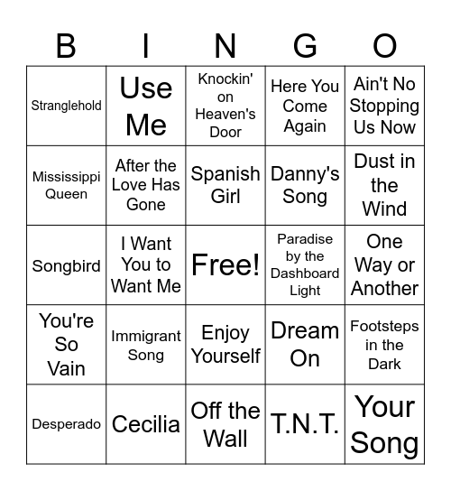 70s Music Bingo Round 1 Bingo Card