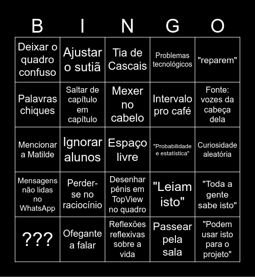Bingo de Simulação Bingo Card