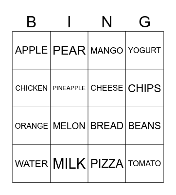 Food Bingo Card